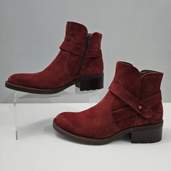 NEW Born Tori Ankle Bootie Western Dark Red Suede Leather Size 8 - Picture 2 of 14